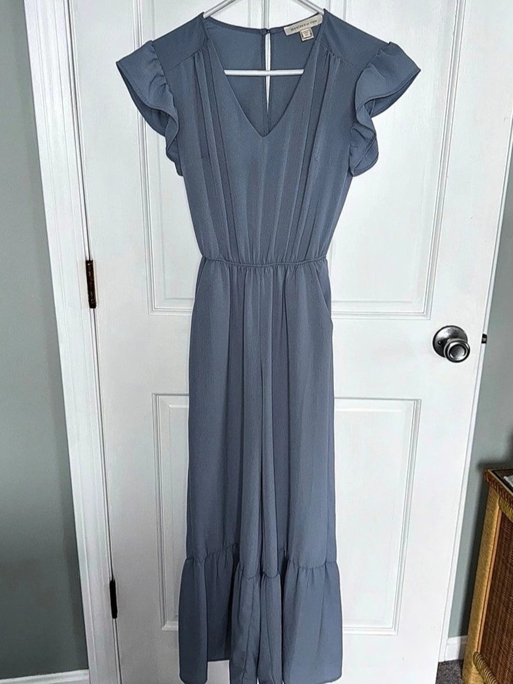 Monteau L.A. Blue Ruffle Sleeve Maxi Romper